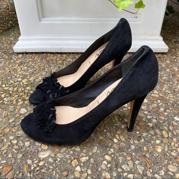 BUTTER Black Suede Peep Toe Stiletto Pumps 9.5 - Picture 6 of 7